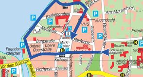 Die Route startet an der Jacob-Lienau-Schule und führt über den Hafen zurück zum Marktplatz.