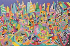 Das Bild „Komposition Lebensweg“ zeigt Bergmanns Vorliebe für kräftige Farben und geometrische Formen.