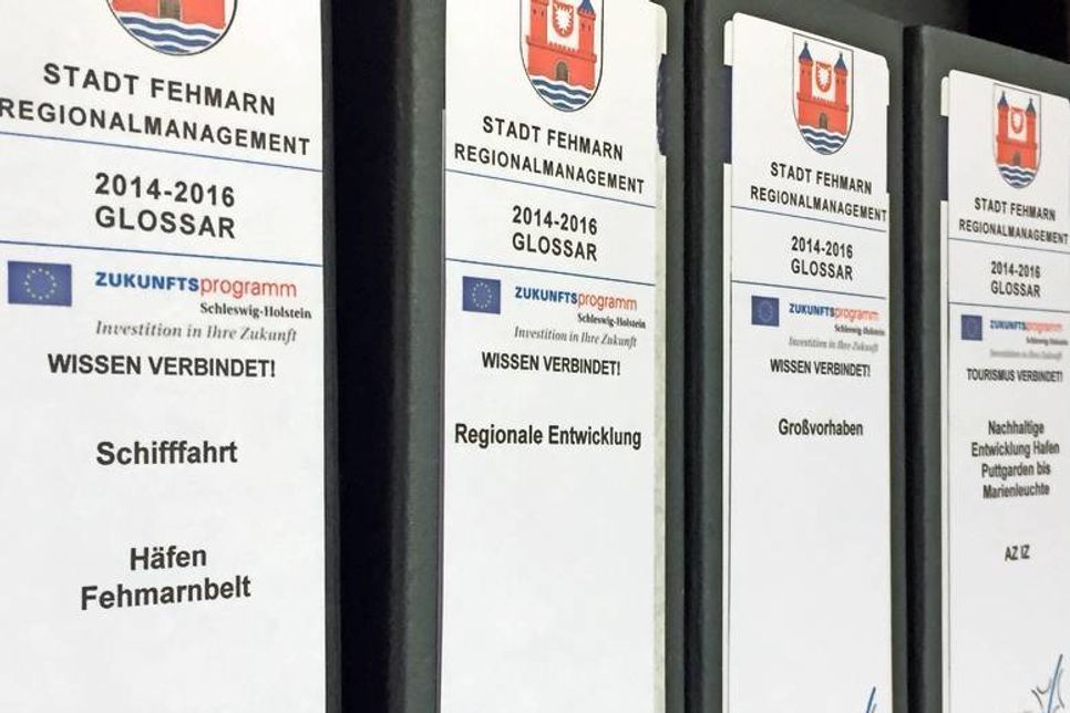 Ordner aus Ablagesystem Regionalmanagement Stadt Fehmarn GLOSSAR (Foto: privat 2016).