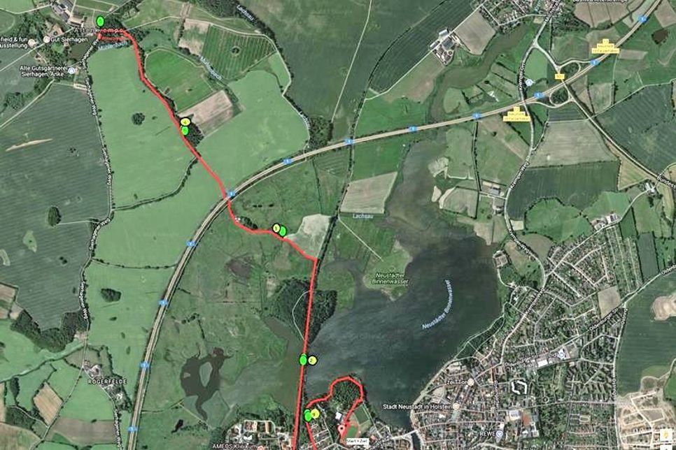 Der reporter-Lauf führt bis nach Sierhagen und zurück. Aufgrund der Wetterverhältnisse wurde die Streckenführung kurzfristig geändert. Start und Ziel ist am Gogenkrog. (Quelle: Google Maps)