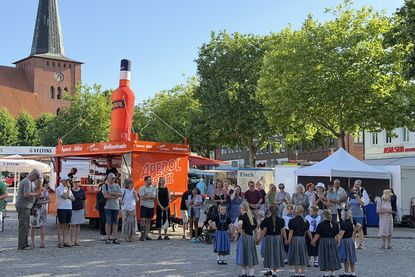 Auf dem Marktplatz trotzte der Neustädter Volkstanzkreis der Hitze und zeigte in den schönen, aber sehr warmen Trachten, einige Tänze.