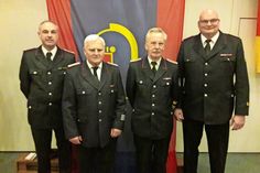 Stellvertretender Gemeindewehrführer Bernd Bader, Harry Westphal, Heino Schmidt, Hans-Werner Landschoof (v. lks.).