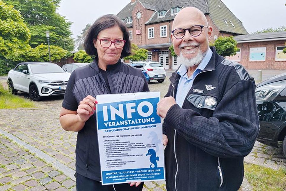 Klein Timmendorfs Dorfvorsteher Bela Grunszky und seine Stellvertreterin Petra Oesau laden zur Info-Veranstaltung ins Dorfgemeinschaftshaus in Groß Timmendorf ein.