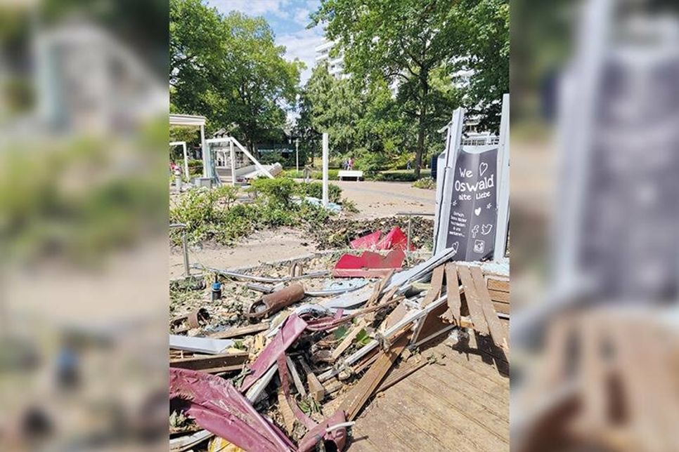 Am Tag danach sieht man, welchen Schaden der Windbruch und die missglückte Fällung des Baumes anrichtete.