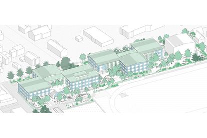 So sieht der Sieger-Entwurf für den Neubau der GGS-Strand in Timmendorfer Strand an der Poststraße aus (vom Sportplatz aus betrachtet).