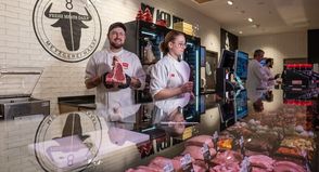 Fleischermeister Thorben Macke und Leonie Beuthin gehören zum Team, das bei Rewe Haase täglich berät, produziert und frisch kocht.