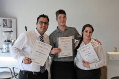 Die Top 3 der Junior Barista Challenge: Estibalin Beatore, Robert Sens und César Aledo Menendez (v. re.).