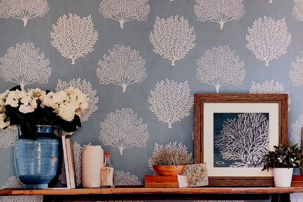 Tapete mit Koralle Vorschlag - blau/creme