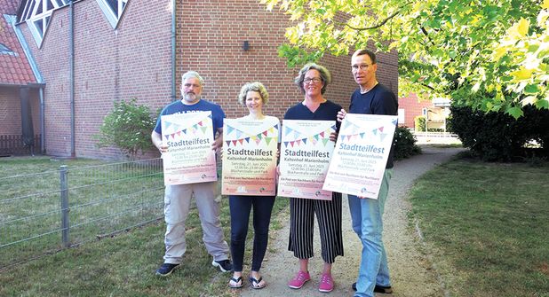 Björn Treuschel, Henriette Janßen, Britta Rehpen und Pastor Klaus Bergmann bilden das Vorbereitungsteam und freuen sich auf das Stadtteilfest. Gerne können sich noch weitere Unterstützer melden.