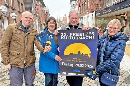 Thies Harm, der Vorsitzende des Vereins „Schusterstadt Preetz“, freut sich mit dem Koordinationsteam Susanne Stökl, Gerhard und Erika Jaeger (von links) auf ein erlebnisreiches Kulturnacht-Jubiläum.