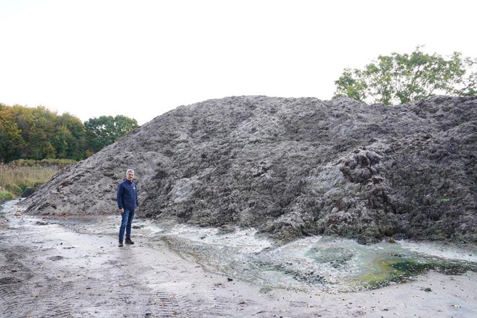 Ein riesiger Berg von einem Seegras-Algen-Stein-Stock- und Sand-Gemisch hat sich in der Saison angesammelt.