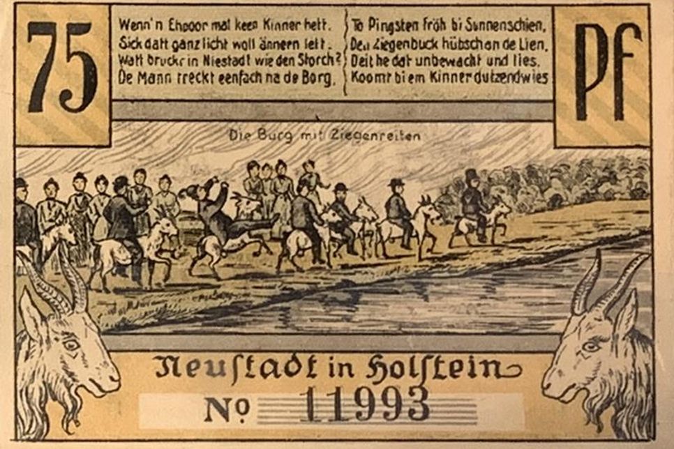 Die Rückseite dieses Notgeldscheins aus dem Jahr 1921 zeigt „Die Burg mit Ziegenreiten“.