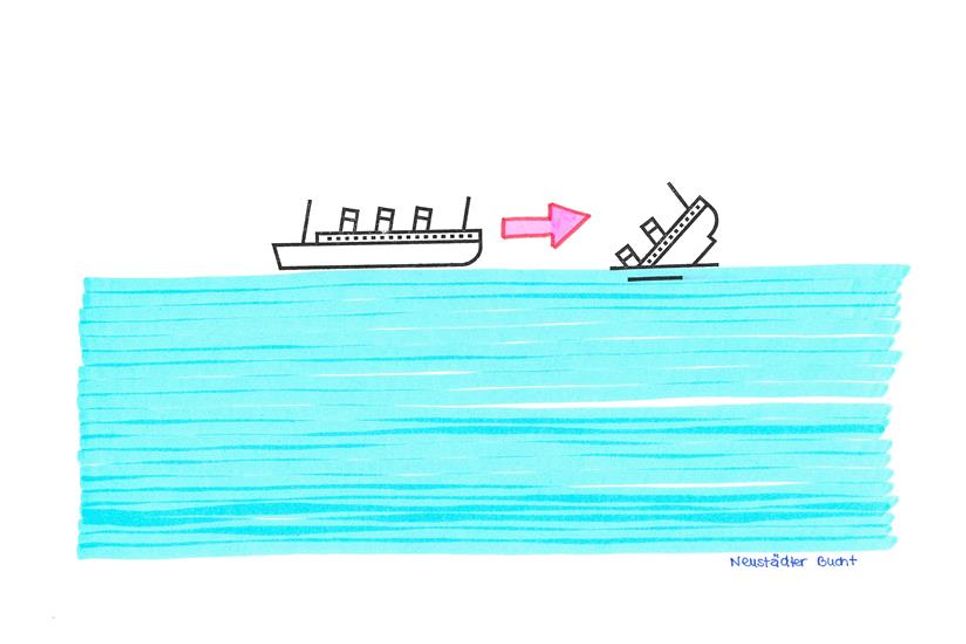 Mit Motivstempeln und farbigen Stiften werden die Ereignisse und Folgen in der Neustädter Bucht individuell dargestellt.