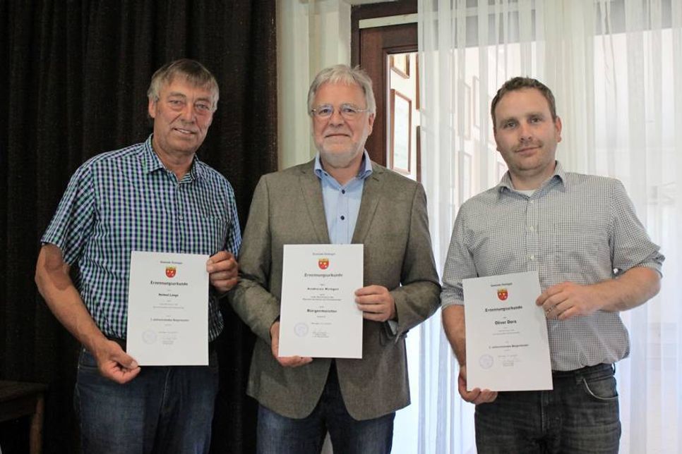 Bürgermeister Andreas Kröger mit seinen Stellvertretern Helmut Lange (lks.) und Oliver Dora (re.).