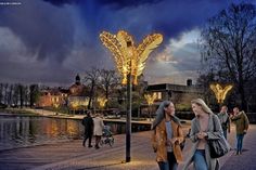 Diese Visualisierung zeigt, wie die Federn-Illumination an der Stadtbucht aussehen könnte