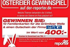 Welche Themen behandeln die fünf Artikel, in denen unser reporter-Osterei im Foto auf der-reporter.de platziert ist. Einfach sammeln und online mitspielen unter info@der-reporter.de oder mit dem reporter Gewinnspielformular. (red)