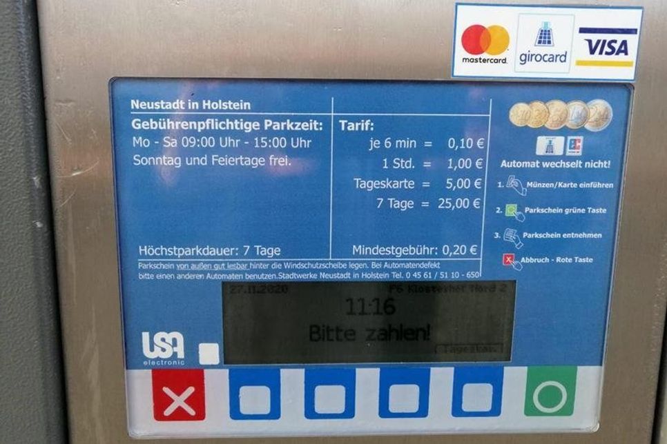 Die Bedienungsoberfläche der Parkscheinautomaten.
