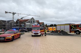 Zahlreiche Einsatzfahrzeuge von Feuerwehr, Rettungsdienst und Polizei standen am Sonntagnachmittag auf dem Seebrückenvorplatz in Pelzerhaken bereit.