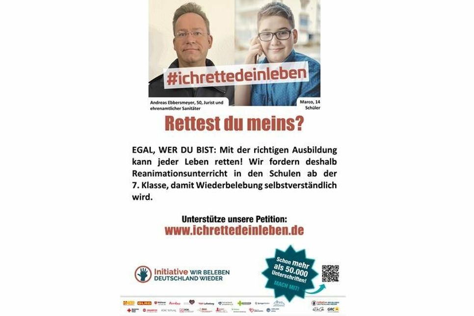 Die Kampagne #ichrettedeinleben begleitet eine Petition für die bundesweit verpflichtende Einführung von Unterricht in Wiederbelebung.