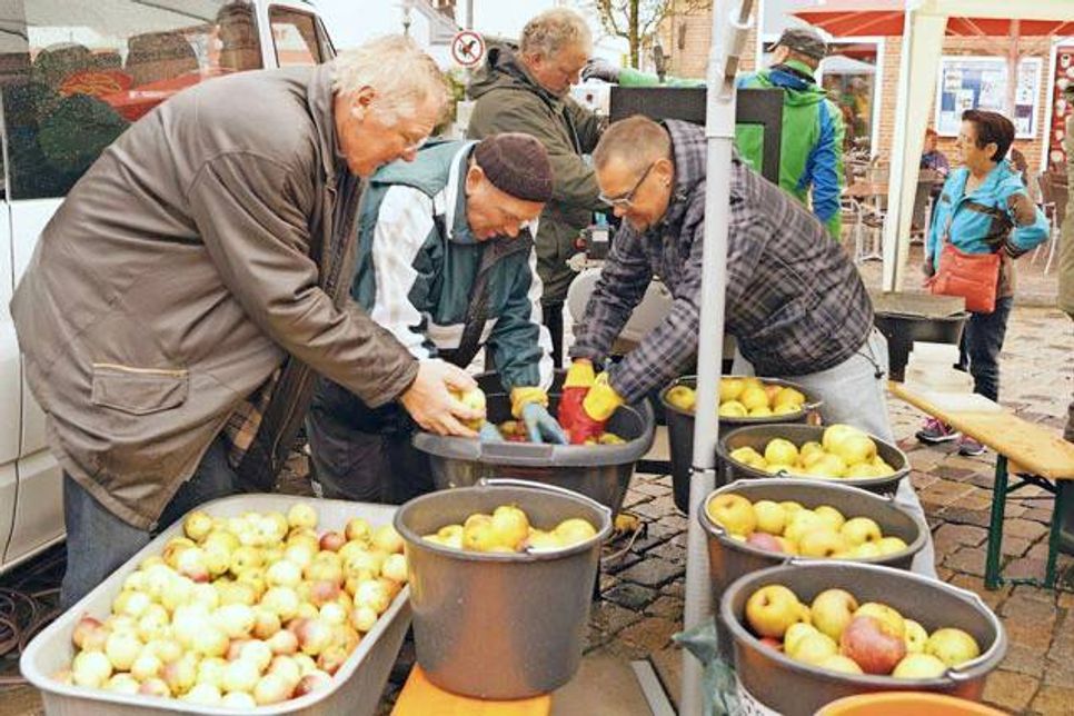 Viele fleißige Hände wuschen die Äpfel bevor sie gehäckselt wurden.