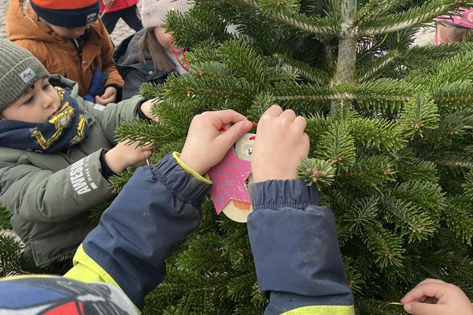 Gemeinsam mit den Kindern der Kita Wasserturm haben die Stadtwerke Neustadt einen Weihnachtsbaum geschmückt.