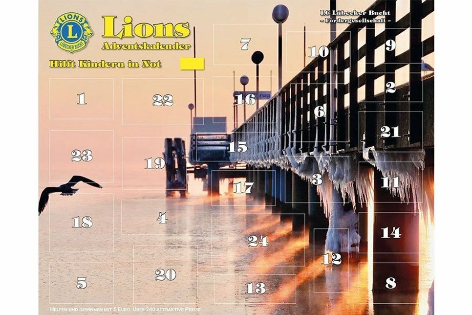Dieses winterliche Motiv von der Seebrücke Haffkrug schmückt in diesem Jahr den Adventskalender des Lion Clubs Lübecker Bucht.