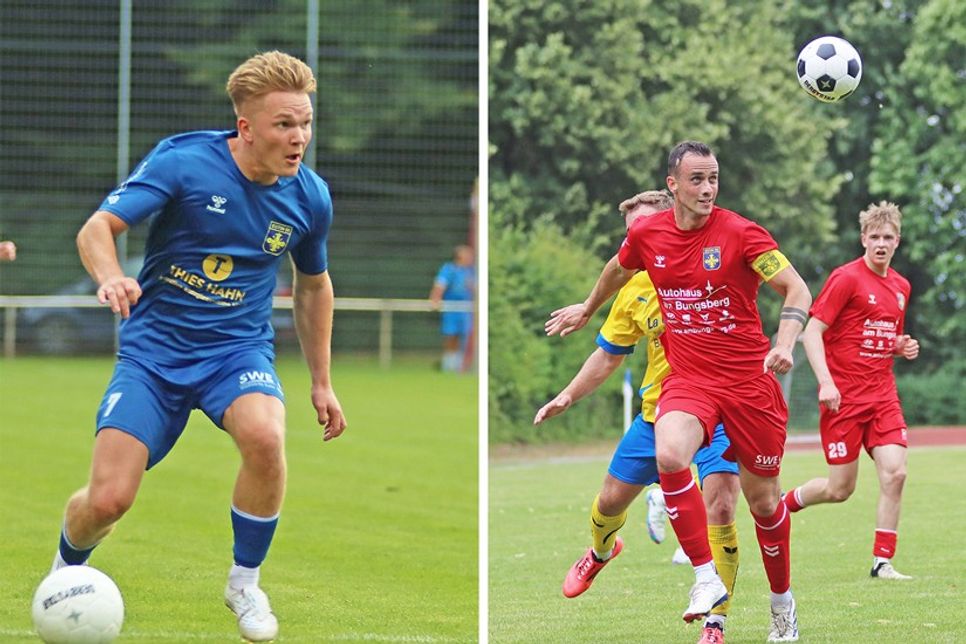 Max Golovcanski (links) sah kurz nach der Halbzeitpause die gelb-rote Karte, die aus Eutiner Sicht völlig überzogen war. Der Eutiner Kapitän Lukas Schultz (rechts) sah in der Nachspielzeit ebenfalls die Ampelkarte und soll ein Foulspiel begangen haben, das zum Elfmeter führte.