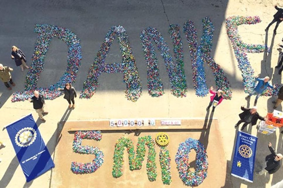 Die Rotarier haben die „5 Mio.“ - Marke geknackt und sagen am Ende des Projektes allen beteiligten Deckelsammlern und Sammelstellen ein herzliches „D A N K E“.