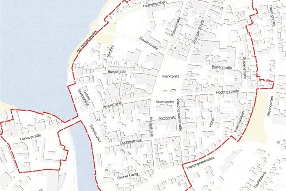 Der Geltungsbereich der Gestaltungssatzung. (Quelle: Gestaltungshandbuch für die Altstadt von Neustadt in Holstein.)