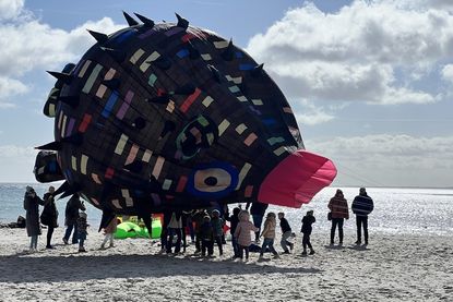 Wenn der Wind nicht ausreicht, um den Drachen in die Luft zu heben, dann helfen die Kinder halt.