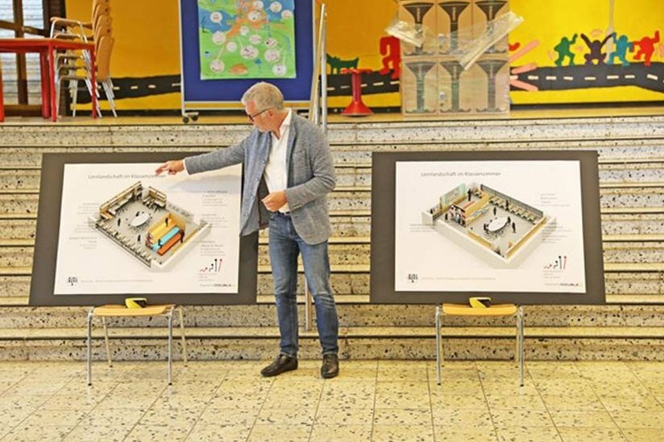 Christoph von Winterfeld erklärte den anwesenden Eltern das Konzept der Lernlandschaften in Klassenzimmern