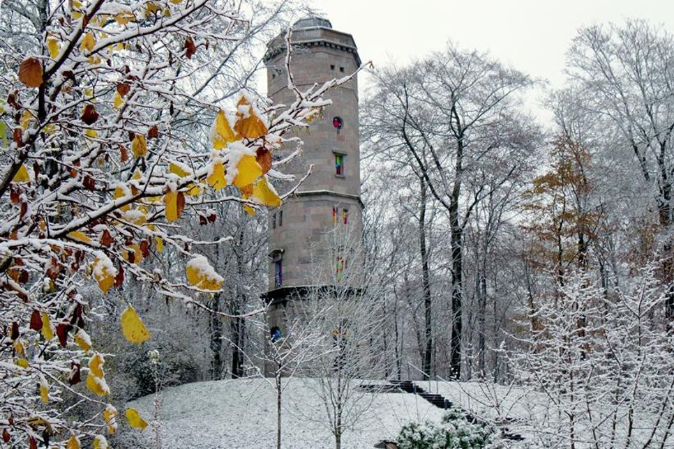 Monika Grebien hat mit dem Elisabethturm auf dem verschneiten Bungsberg und den feinen Farbakzenten ein besonders stimmiges Wintermotiv geschaffen.