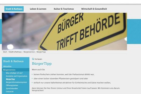 Von der Startseite www.stadt-neustadt.de gelangt man über den Reiter „BürgerTipp“ direkt zum neuen Service der Stadt.