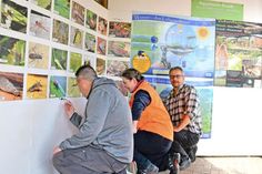 Neuer Farbanstrich im Info-Pavillon: Oliver Nöring, Bürgermeisterin Tanja Rönck, Timm Witthohn (v.li.)