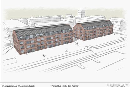 Im ersten Bauabschnitt für das Wohnquartier sind zwei Mehrfamilienhäuser mit insgesamt 78 sozial geförderten Wohnungen an der Straße Hinter dem Kirchhof geplant.