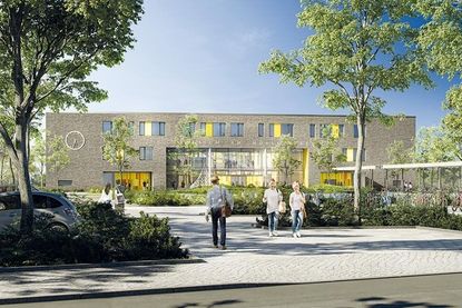 Das neue GaM wird hinter dem jetzigen Gebäude errichtet. Am Standort des alten GaM, das abgerissen wird, entsteht eine großzügige Frei­fläche, die als Schulhof genutzt wird.