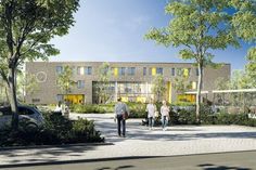 Das neue GaM wird hinter dem jetzigen Gebäude errichtet. Am Standort des alten GaM, das abgerissen wird, entsteht eine großzügige Frei­fläche, die als Schulhof genutzt wird.