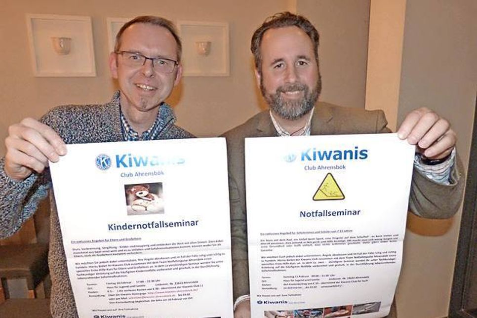 Thomas Kell vom Team Notfall-Impulse und Lars Thies vom Kiwanis Club Ahrensbök laden ein zu zwei (nahezu kostenlosen) Notfall-Seminaren – am Freitagabend sind die Großen dran, am Samstagvormittag die Kids.