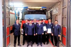 Stephan Pelz (von links), Marcus Pump, Hans-Jürgen Dorendorf, Norbert Thode, Carolin Holtz, Fynn Thode, Maikel Weist und Gemeindewehrführer Patrick Bönig. (Foto: FFW)