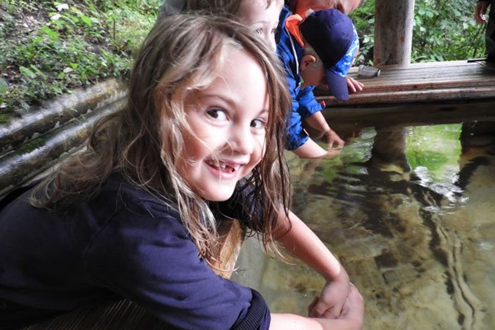 Huh - das Wasser ist kalt, aber Felina macht trotzdem ein Armbad.