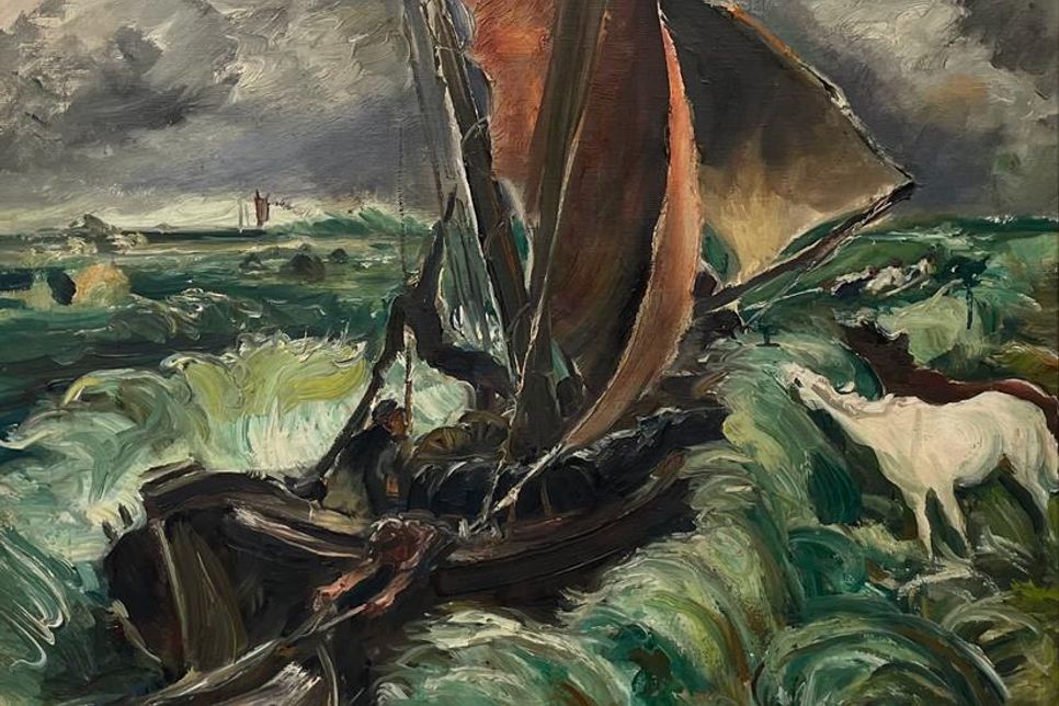 Beispiel für surreale Malerei: „Gewitterstimmung über dem Haff“ von Eduard Bischoff (1924).
