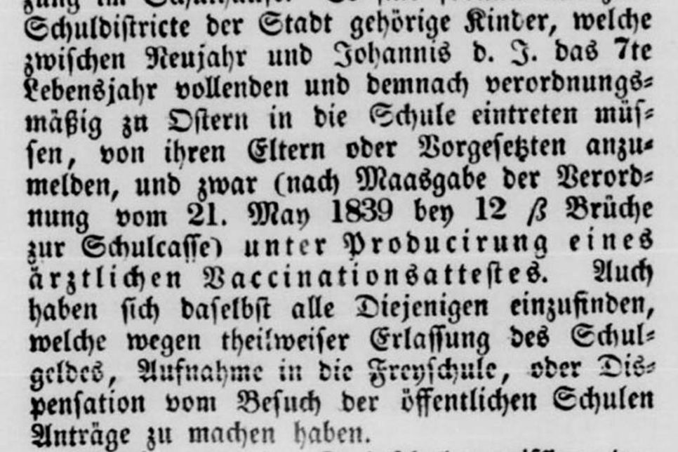 Schulattest von 1848