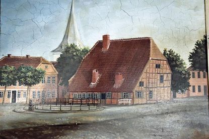 Historische Ansicht auf den Stadtbrunnen (Öl auf Blech).
