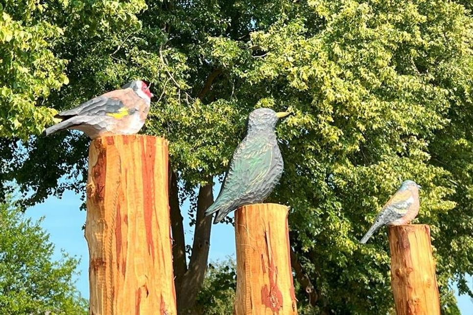 Die Kinder haben dabei geholfen, die Vögel aus dem harten Eichenholz zu schnitzen und sie kunstvoll zu bemalen.