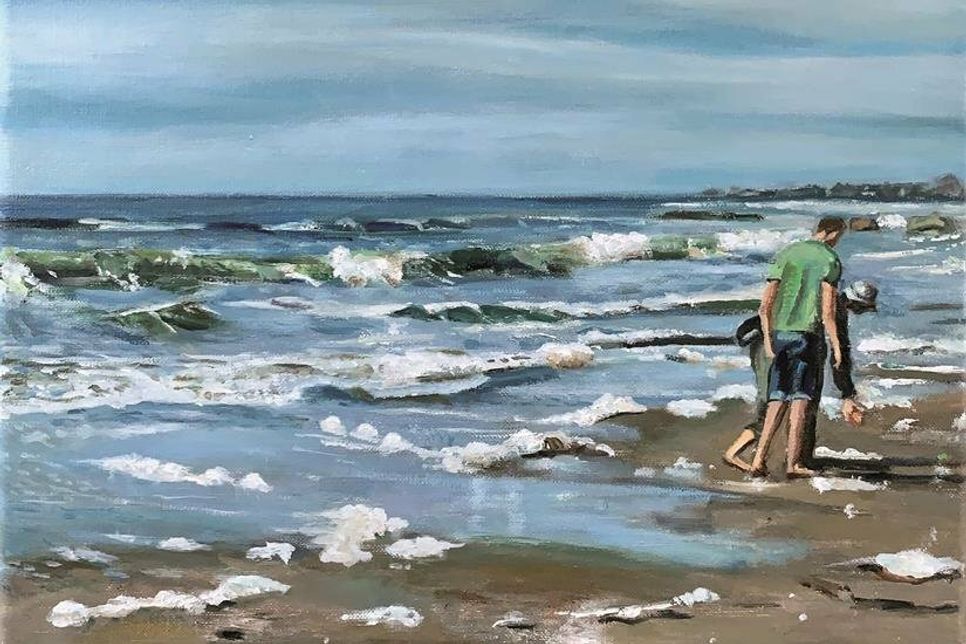 Cornelia Patz-Nahm, Spaziergang am Meer, Öl auf Lw., 2022.