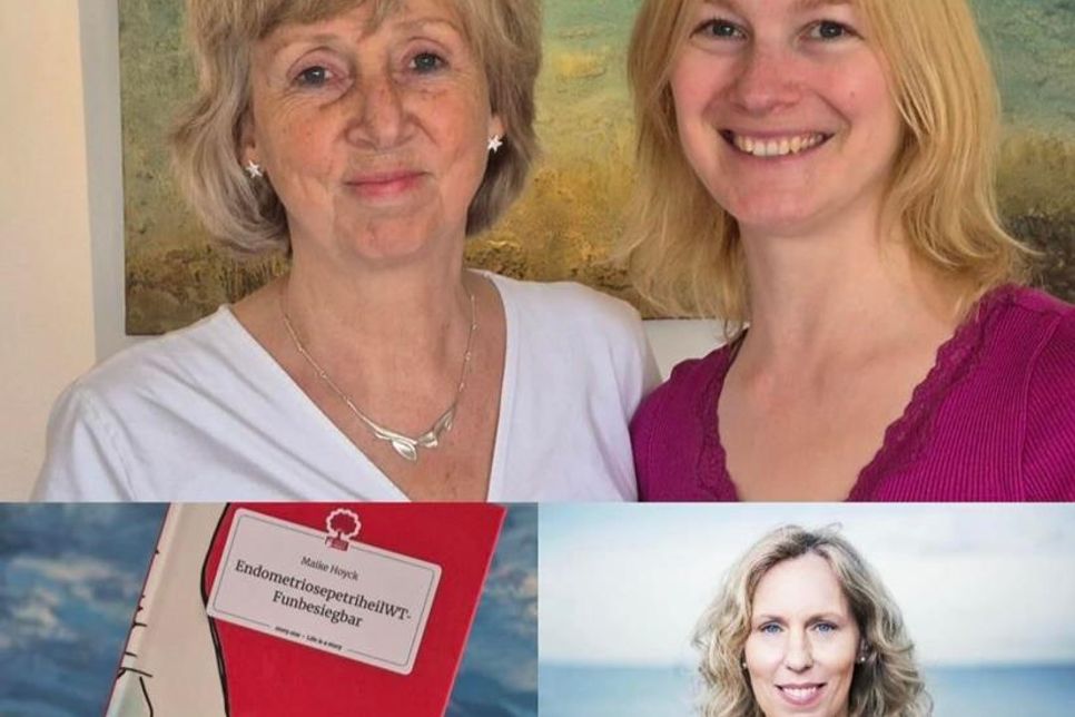 Christiane Straube, Maike Hoyck und Dr. Anne C. Scheffler-Gumm (hinten v. lks.). berichten über Endometriose als persönliche Herausforderung und was man daraus auch für andere chronische Erkrankungen lernen kann.