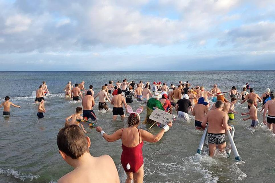 Eisenharte Männer und Frauen wagten sich in die 5 Grad kalte Ostsee.