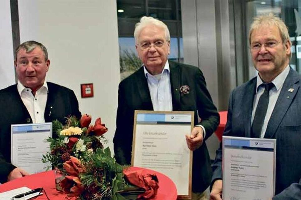 Ausgezeichnet für ihre ehrenamtliche Arbeit für das Handwerk: (v. li.) Reinhard Henß-Thamm, Karsten Hinz, Holmer Hahn.