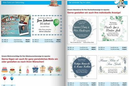 Die Ideenbörse im Flyer für Familienanzeigen gibt viele Vorschläge für die Gestaltung von Anzeigen.