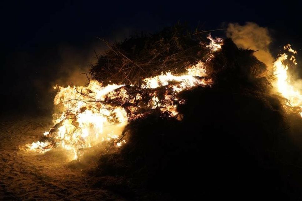 Trotz einsetzenden Nieselregens gewannen die Flammen in dem feuchten Gestrüpp die Oberhand.